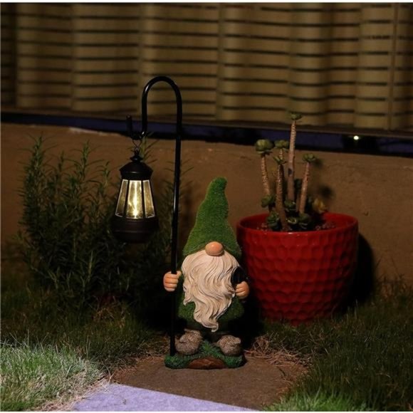 Flocked Garden Gnome Statue, Large Outdoor Gnome with Solar Lights, (15.8" Tall) - Picture 4 of 7